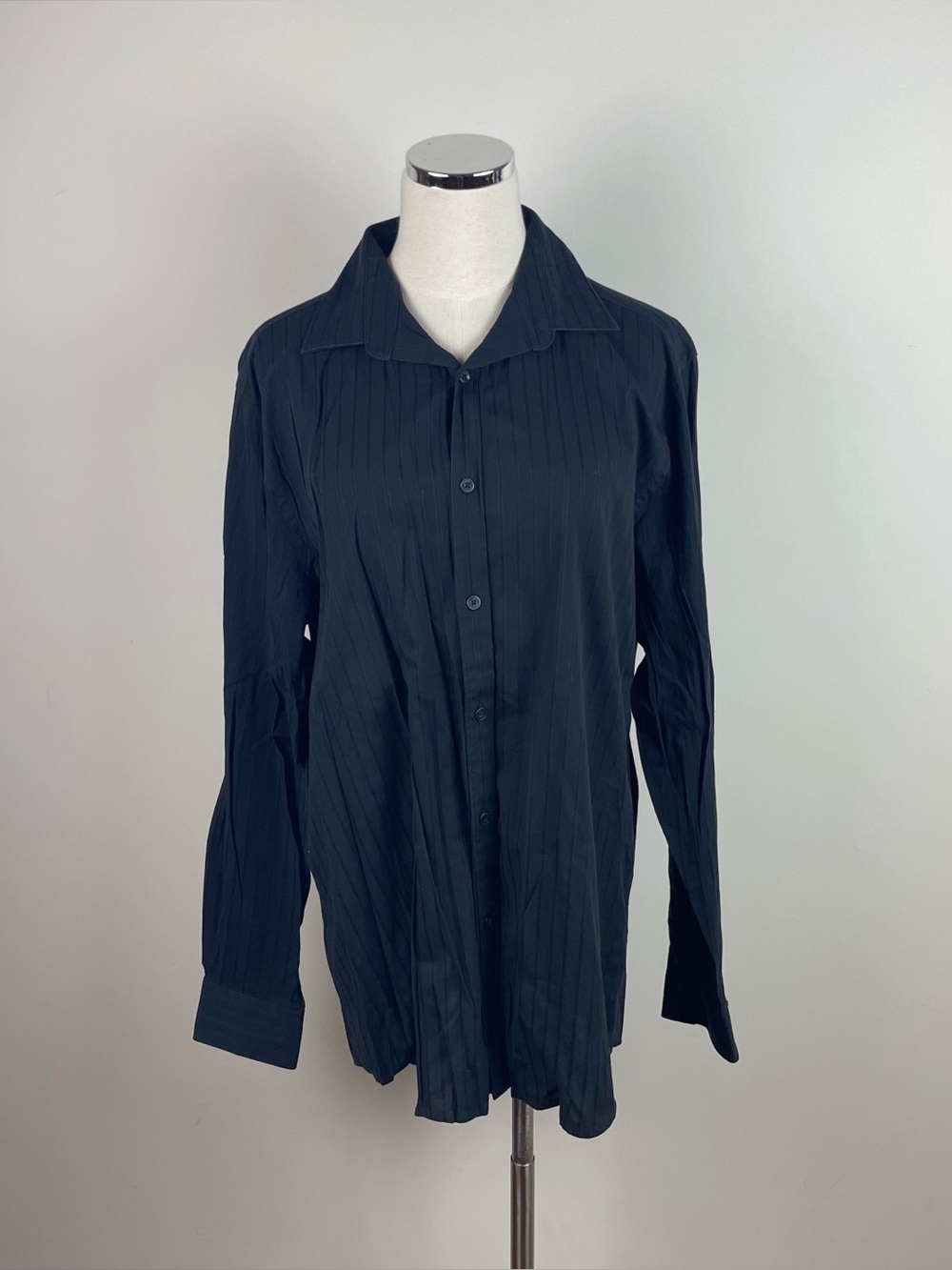 Axist Slim Fit Black Stripe Collared Button Down Y2K Dress Shirt Men Large